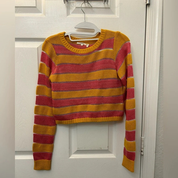 ! Tularosa REVOLVE Meridian SHEER Knit Sweater Crop in Orange & Pink, Small - Picture 2 of 5